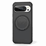 Google Pixel phone case in black with a matte textured bumper and integrated circular rotating ring stand