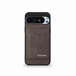 Google Pixel wallet case in dark brown leather-look material with stitched finish and a rear card pocket