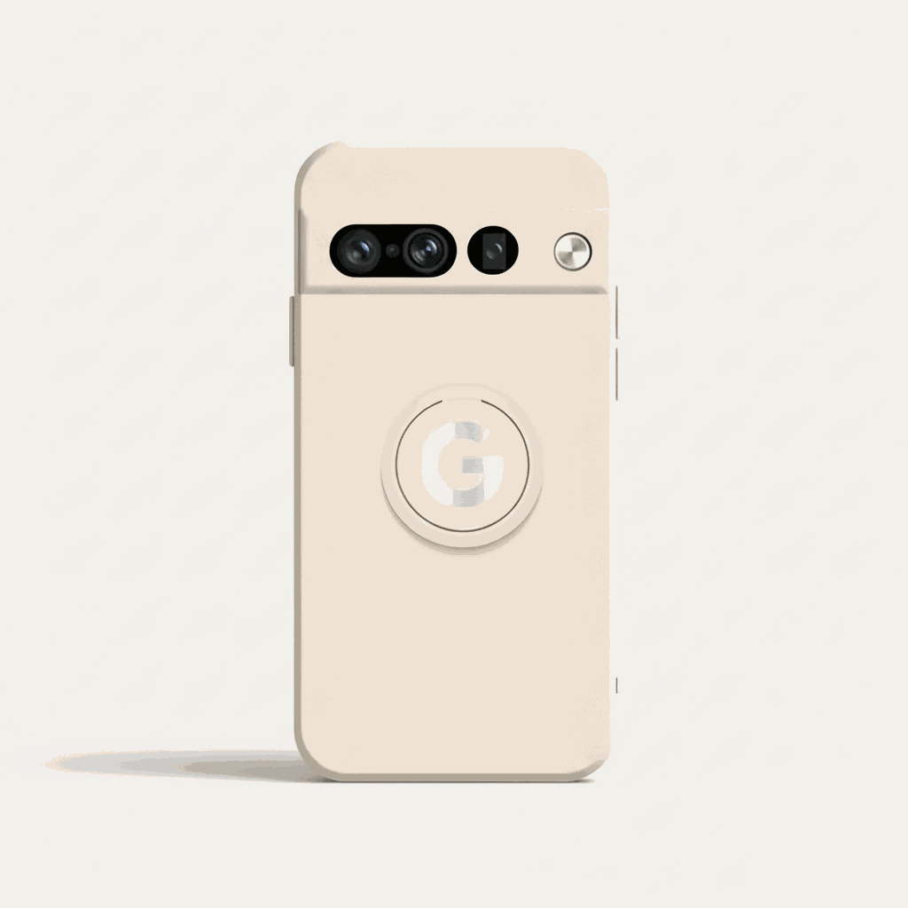 Google Pixel - Durable Liquid silicone case in light beige with a smooth finish and raised circular G logo