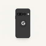 Google Pixel - Durable Liquid silicone case in dark charcoal with a smooth matte finish and raised circular G logo