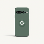 Google Pixel - Durable Liquid silicone phone case in dark green with a smooth matte finish and raised circular G logo