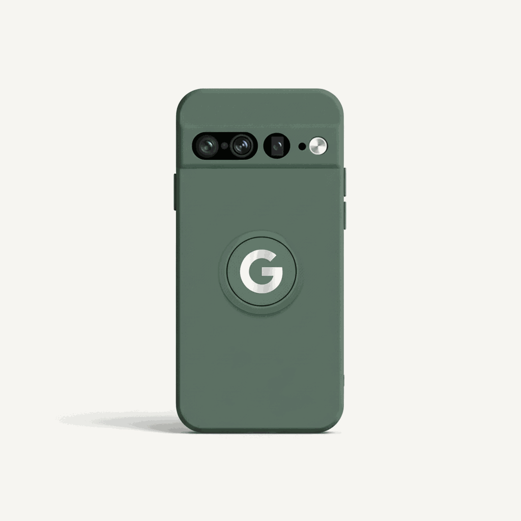 Google Pixel - Durable Liquid silicone phone case in dark green with a smooth matte finish and raised circular G logo