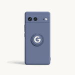 Google Pixel - Durable Liquid phone case in matte blue silicone with raised camera cutouts and circular G logo