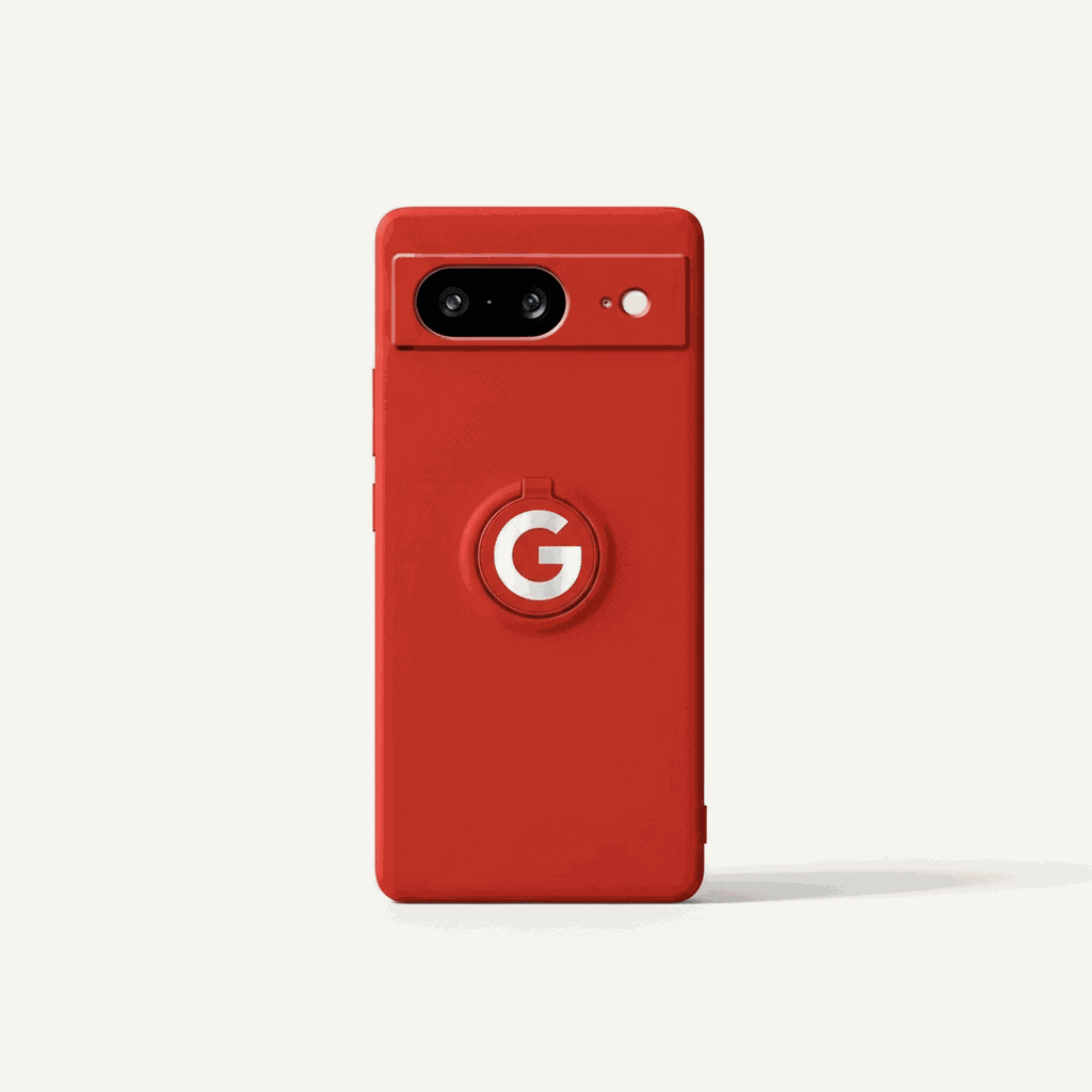 Google Pixel - Durable Liquid silicone case in bright red, with a smooth finish and raised circular white G logo