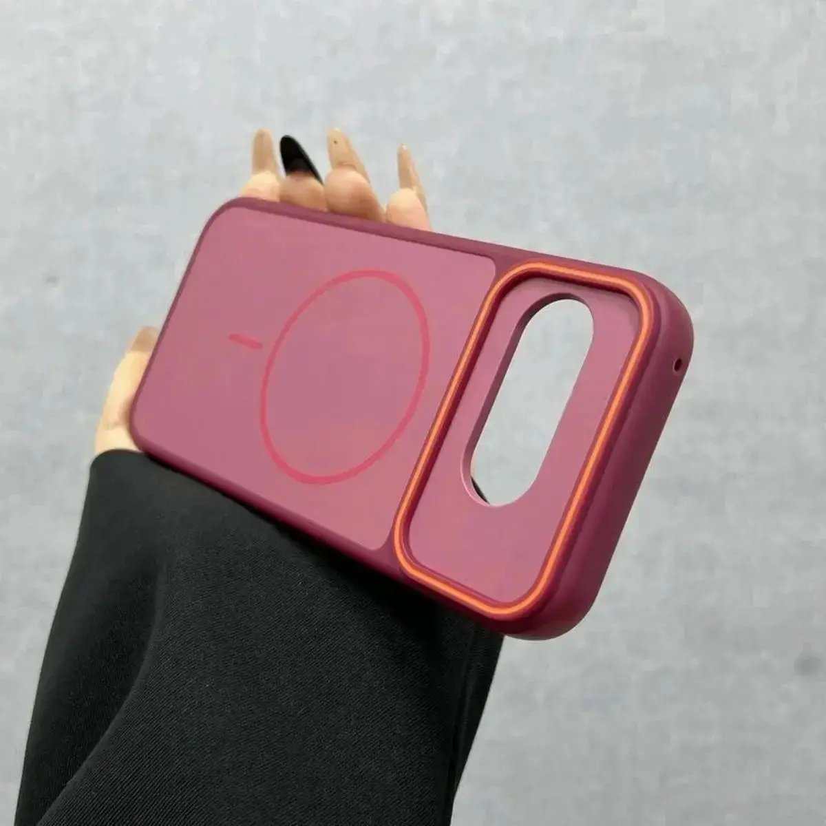 Google Pixel case in dusty rose with a frosted matte finish, raised bumper edges and a magnetic ring