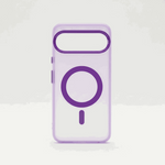Google Pixel - Frosted Clear Magnetic MagSafe case, translucent matte lavender with purple magnetic ring and raised camera cutout