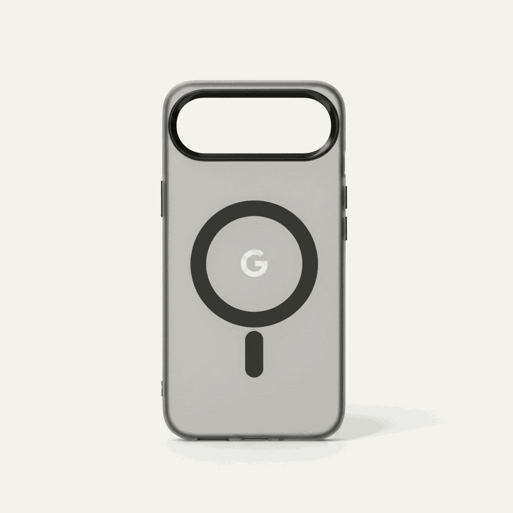 Google Pixel - Frosted Clear Magnetic MagSafe case in translucent gray with a matte finish and black magnetic ring