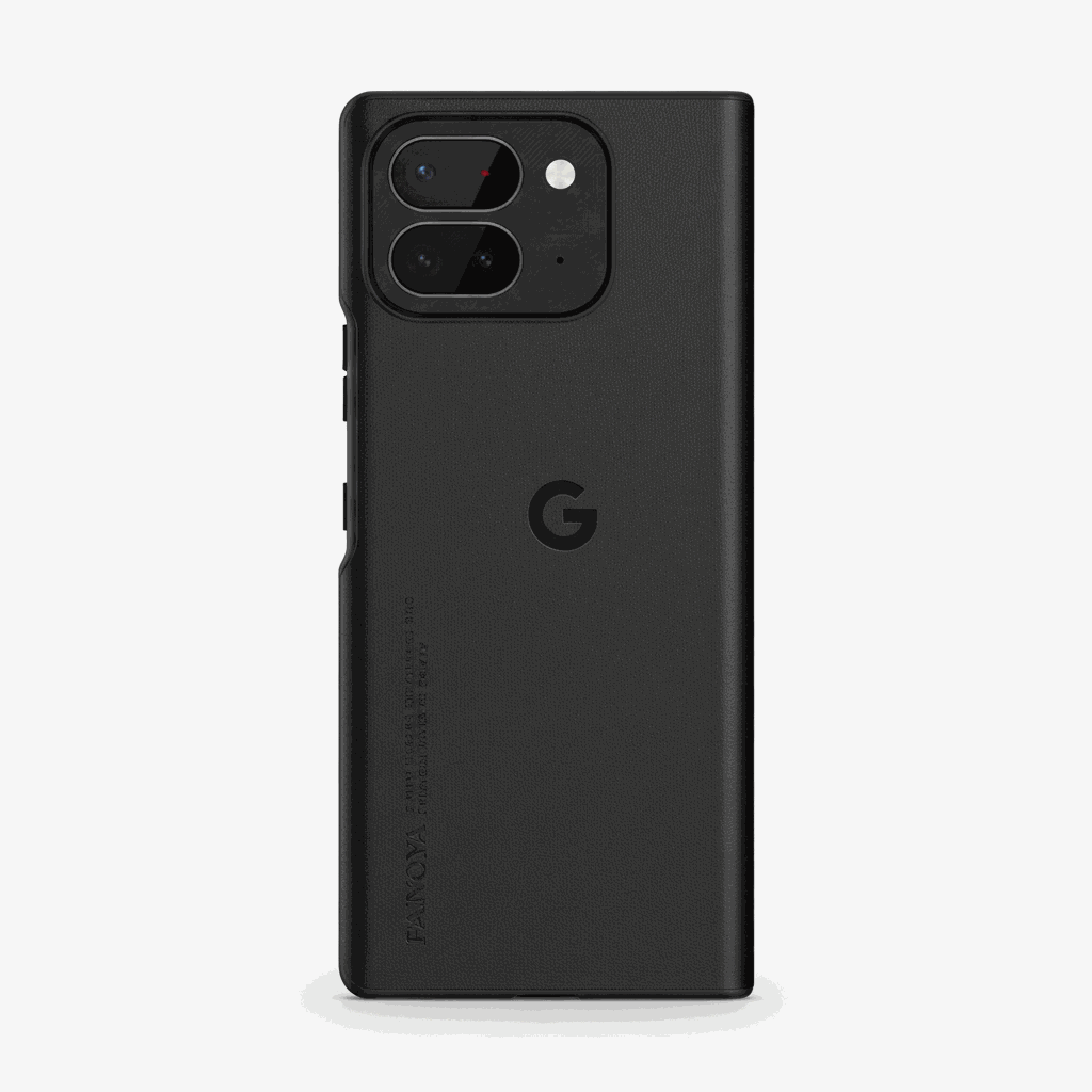 Google Pixel - Leather-Look phone case in black textured matte material, with camera guard and half-wrapped design