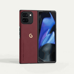 Google Pixel - Leather-Look fold phone case in burgundy textured finish, with half-wrapped rear and raised camera guard