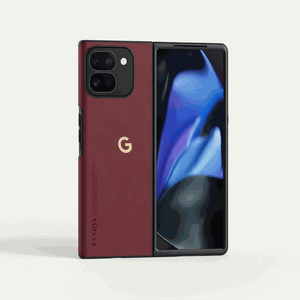 Google Pixel - Leather-Look fold phone case in burgundy textured finish, with half-wrapped rear and raised camera guard