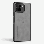 Google Pixel - Leather-Look phone case in charcoal grey with a matte leather-textured back and raised camera guard