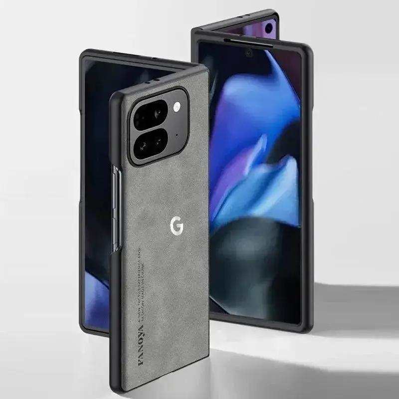 Google Pixel - Leather-Look phone case with a charcoal gray textured finish, slim half-wrap design and raised camera guard