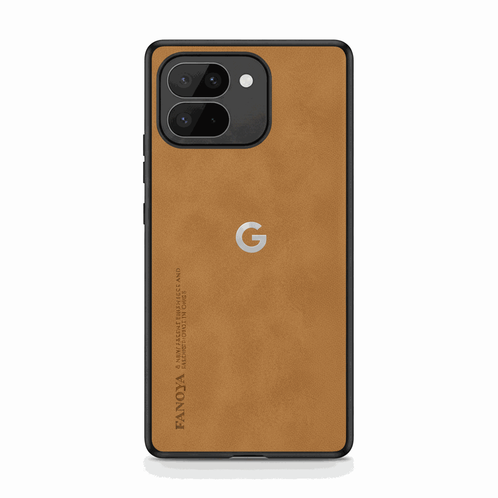 Google Pixel - Leather-Look phone case in tan brown textured leather-like material with a black raised camera guard