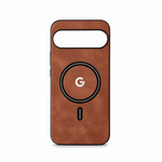 Google Pixel - Leather-Look Wallet phone case in textured brown leather-look material with black edging and magnetic ring