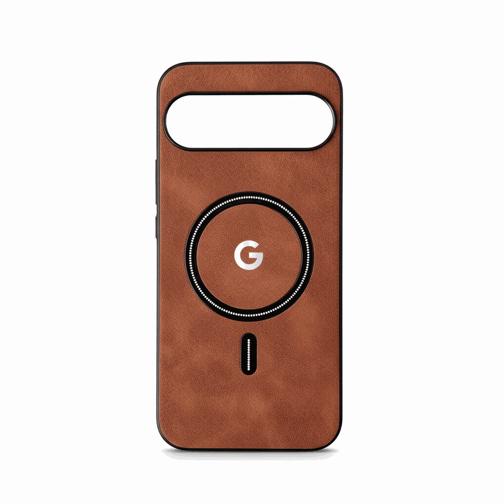 Google Pixel - Leather-Look Wallet phone case in textured brown leather-look material with black edging and magnetic ring