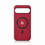 Google Pixel - Leather-Look Wallet phone case in red textured material with black edges and a circular magnetic ring