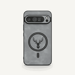 Google Pixel - Lightweight Leather-Look MagSafe Case in charcoal grey with textured finish, camera cutout and deer emblem