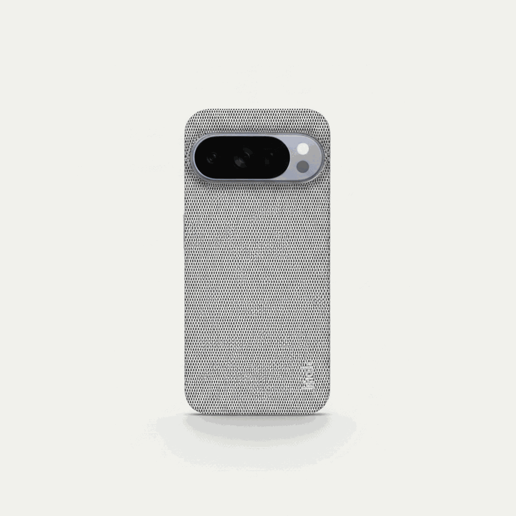 Google Pixel - Luxury Fabric case in light gray woven fabric with a textured back and raised camera edge