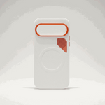 Google Pixel - Magnetic Leather-Look Phone Case in white with textured finish, orange camera trim and vent accent