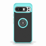 Google Pixel - Magnetic Ring Stand Matte Phone Case in black with a turquoise bumper and circular ring stand