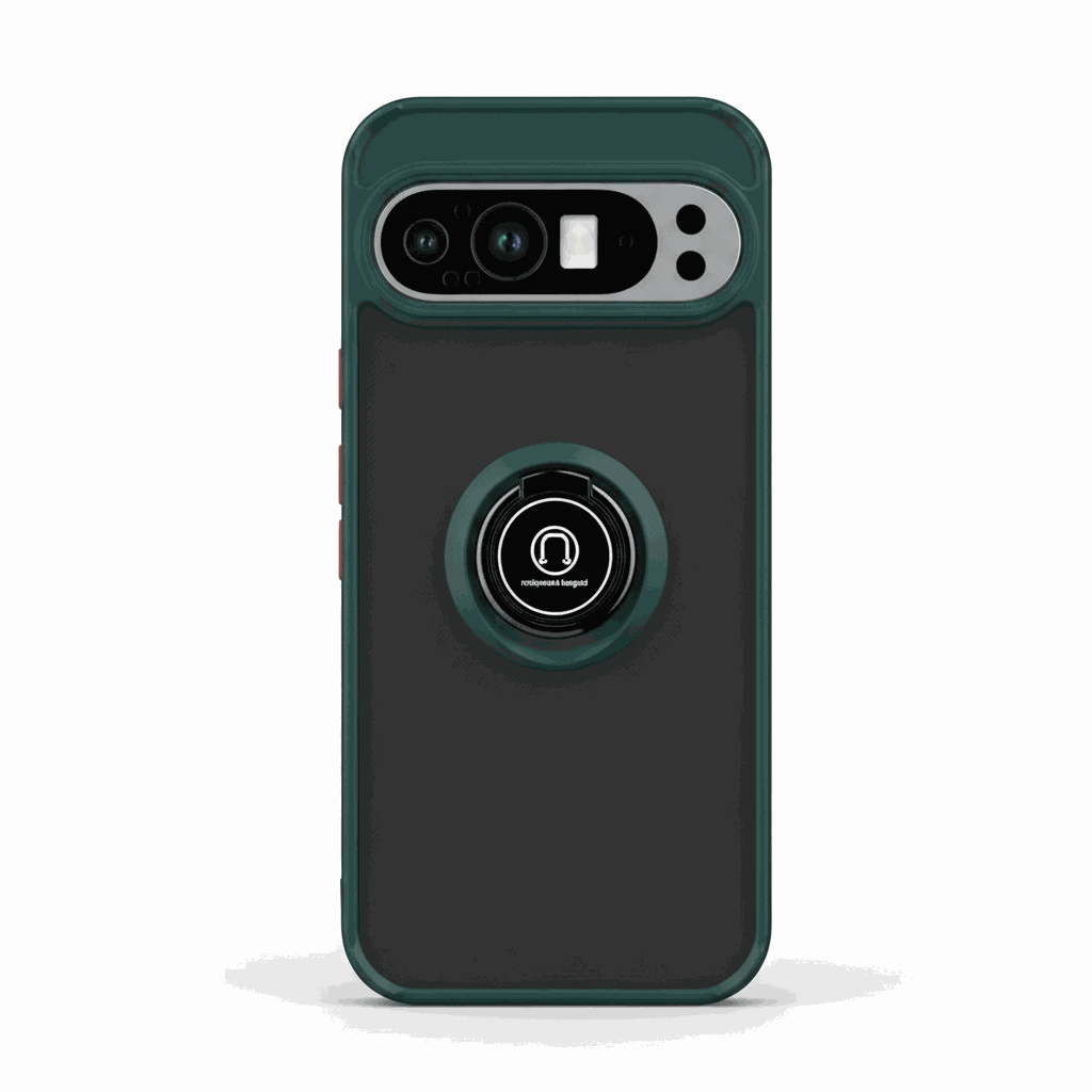 Google Pixel - Magnetic Ring Stand Matte Phone Case in dark charcoal with a teal bumper, matte back and central ring stand