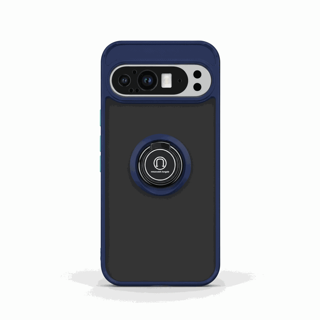 Google Pixel - Magnetic Ring Stand Matte Phone Case in navy and black with a raised camera surround and circular ring stand