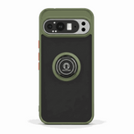 Google Pixel - Magnetic Ring Stand Matte Phone Case in olive green and black with a raised camera surround and central ring stand