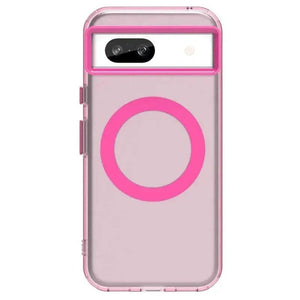 Google Pixel - MagSafe phone case in clear pale pink with bright pink magnetic ring and raised camera bar trim