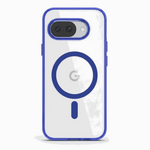 Google Pixel - MagSafe Hybrid Phone Case with a clear back, blue edges and blue magnetic charging ring