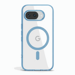 Google Pixel - MagSafe Hybrid Phone Case in clear hybrid material with blue edges and magnetic ring, camera cutout