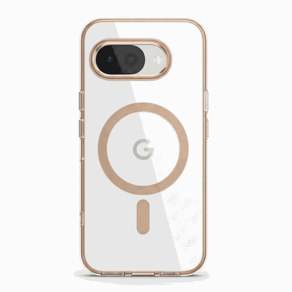 Google Pixel - MagSafe Hybrid Phone Case with a clear back, champagne-gold edges and matching magnetic ring