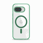 Google Pixel - MagSafe Hybrid Phone Case in clear transparent material with green edging and matching magnetic ring