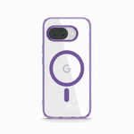 Google Pixel - MagSafe Hybrid Phone Case in clear material with purple edges, camera rim and magnetic ring