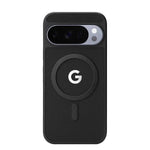 Google Pixel - MagSafe Leather-Look Case in black with a diagonal textured back, raised magnetic ring and camera cutout