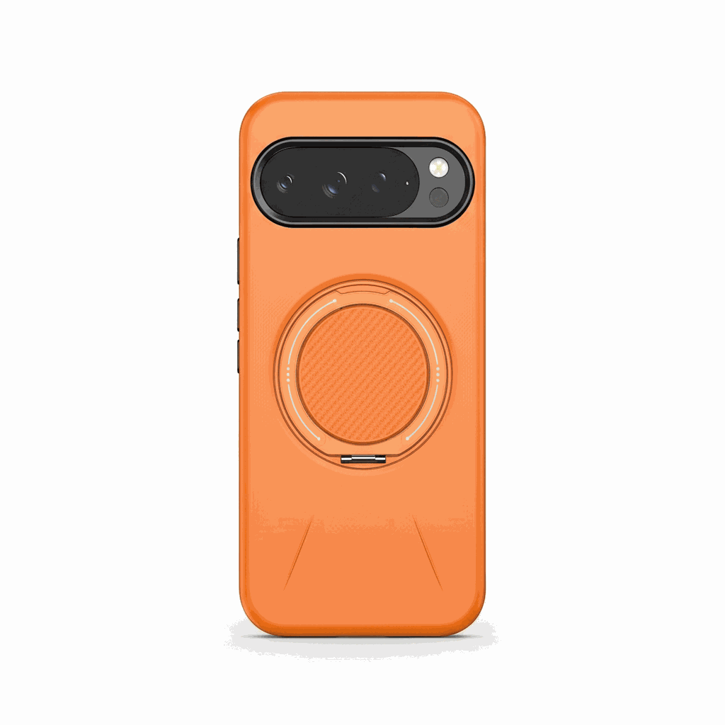 Phone case, Google Pixel - MagSafe Magnetic Ring, orange with a textured circular ring bracket and raised camera surround