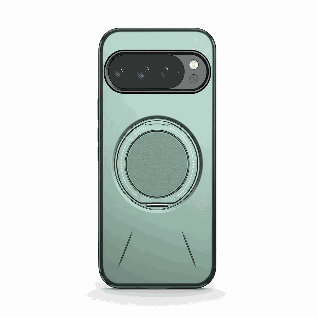 Google Pixel - MagSafe Magnetic Ring case in pale sage green with a plain finish and integrated circular ring bracket