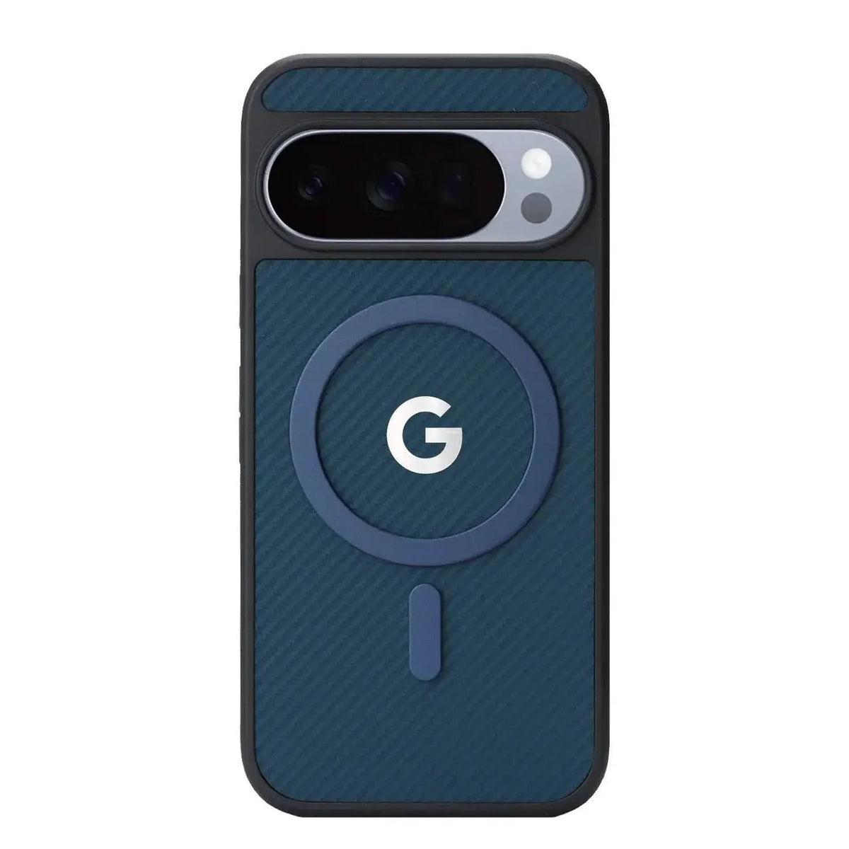 Google Pixel - MagSafe Textured phone case in dark teal with a woven surface, black edges and blue magnetic ring