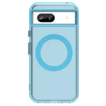 Google Pixel - MagSafe phone case in translucent pale blue with a blue magnetic ring and raised camera bar cutout