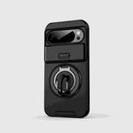 Google Pixel - Matte Finish phone case in black with a smooth shell, raised camera protection, and circular rotating ring holder