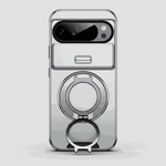 Google Pixel - Matte Finish case in light silver with a smooth surface, raised camera surround and circular ring holder