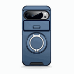 Google Pixel - Matte Finish phone case in navy blue with a smooth shell, raised camera surround, and circular ring holder