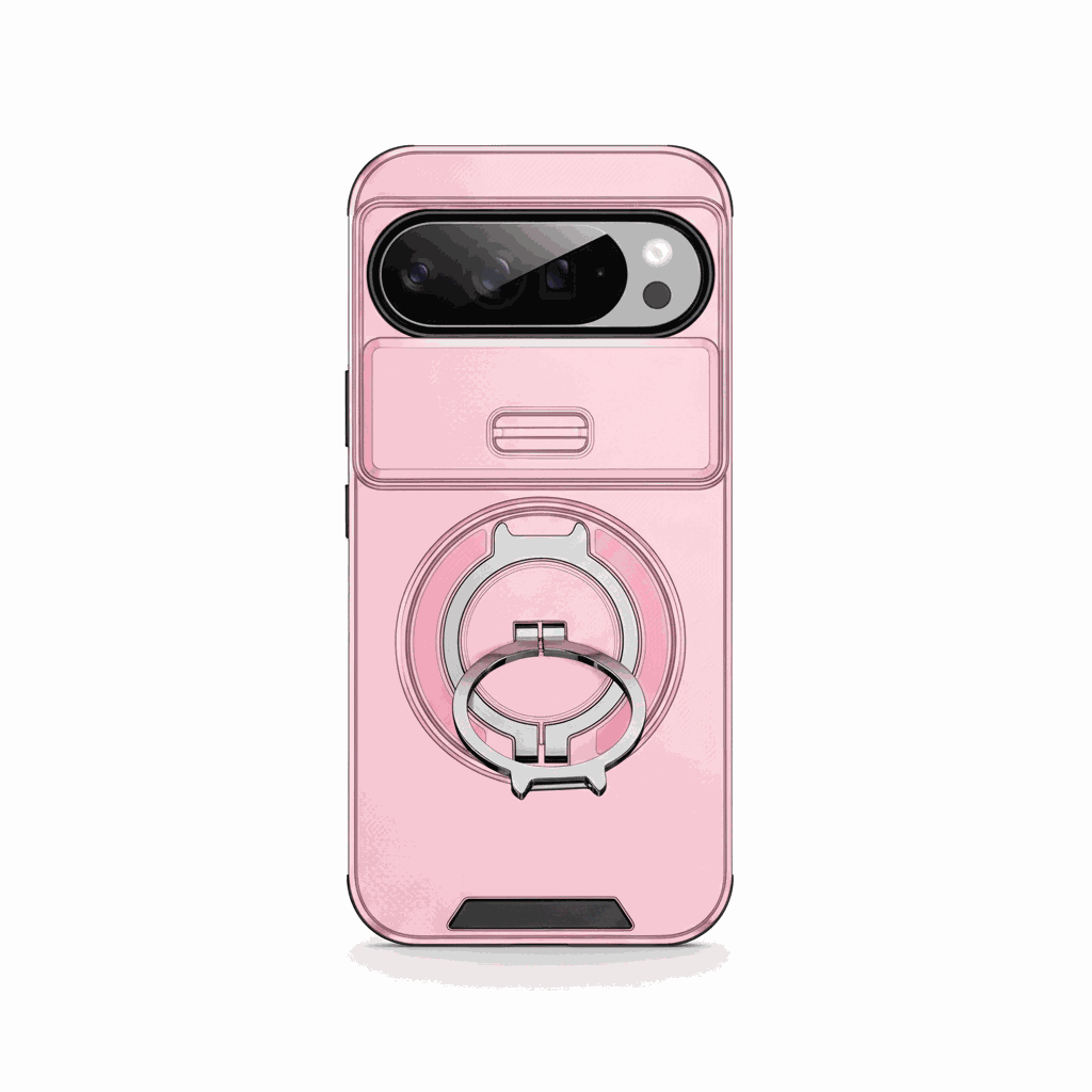Google Pixel - Matte Finish phone case in pale pink with a smooth surface, raised camera surround and rotating metal ring holder