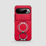 Google Pixel - Matte Finish phone case in bright red with a smooth matte shell, camera cover and folding ring holder