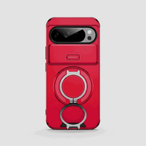 Google Pixel - Matte Finish phone case in bright red with a smooth matte shell, camera cover and folding ring holder