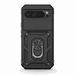 Google Pixel - Matte Magnetic Ring Holder Phone Case in black with a rugged geometric texture and integrated ring holder