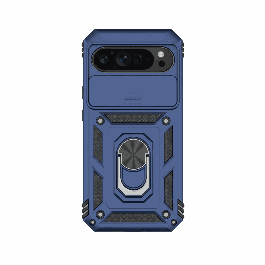 Google Pixel - Matte Magnetic Ring Holder Phone Case in blue with a rugged geometric shell and central metal ring stand