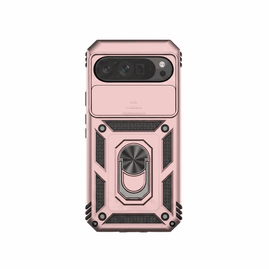 Google Pixel - Matte Magnetic Ring Holder Phone Case in pale pink with a rugged geometric shell and integrated ring holder