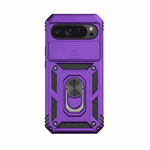 Google Pixel - Matte Magnetic Ring Holder Phone Case in purple with a rugged geometric texture and integrated metal ring stand.