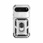 Google Pixel - Matte Magnetic Ring Holder Phone Case in silver and black with a rugged geometric shell and integrated metal ring