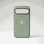 Google Pixel - Matte Plain Skin case in sage green with a smooth matte back, black trim, and circular magnetic ring